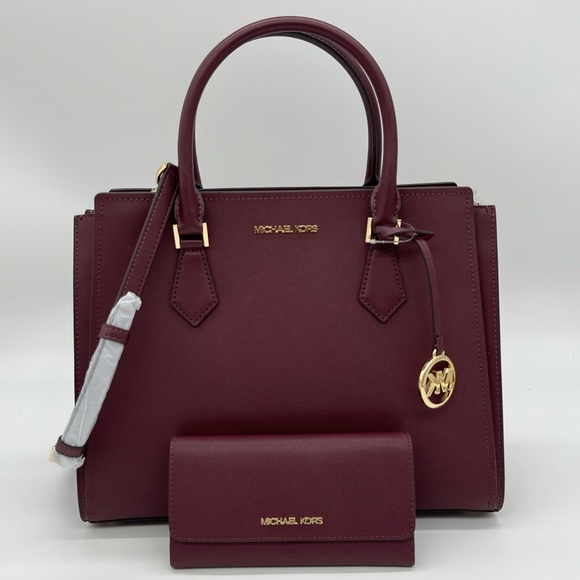Michael Kors Handbags - Michael Kors Large Hope Satchel Bag & Trifold Wallet Merlot